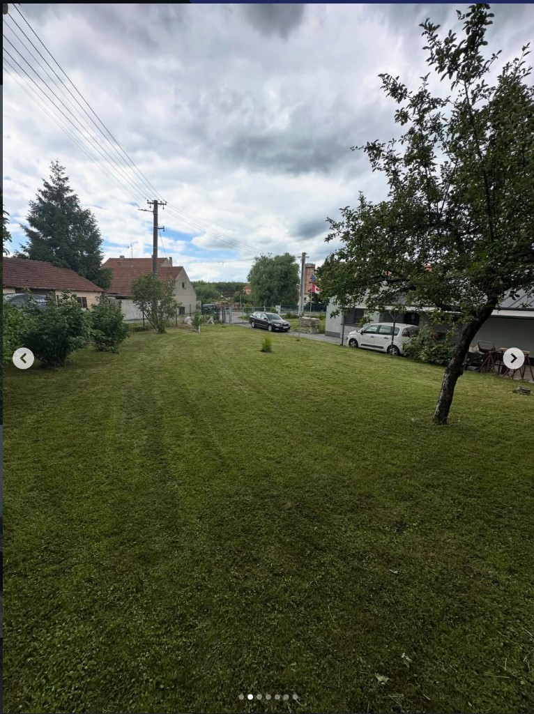 Čerstvě posečený trávník po zahradnické práci